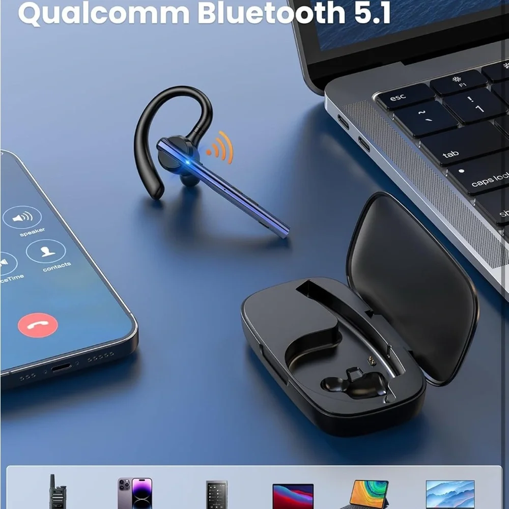 Wireless Bluetooth Headset with Charging Case - Black